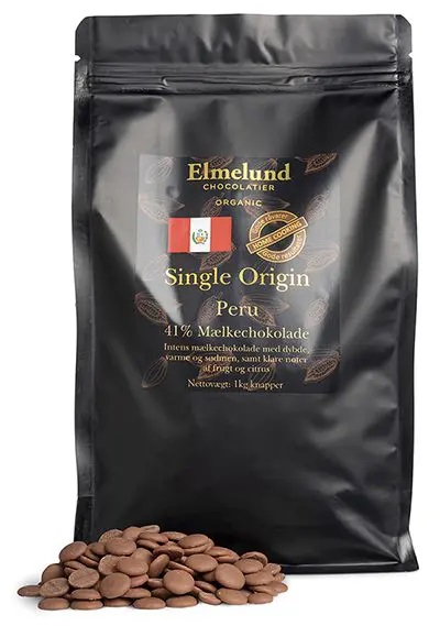 Elmelund Chocolatier økologiske Chokolade Knapper 41 Mælkechokolade Kg