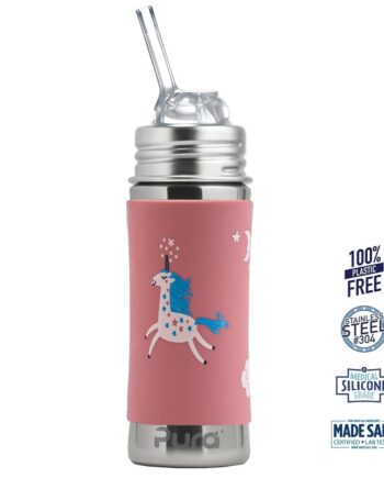 Pura  Kiki Straw Baby Sutteflaske    Mdr  Enhjørning 325ml Fast Flow