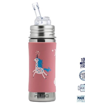 Pura  Kiki Straw Baby Sutteflaske    Mdr  Enhjørning 325ml Fast Flow