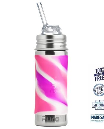 Pura  Kiki Straw Baby Sutteflaske    Mdr  Pink   Rosa   Hvid 325ml Fast Flow