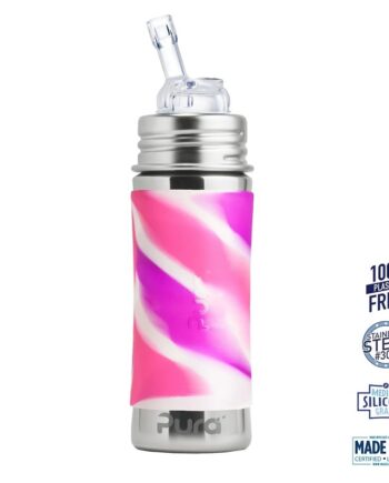 Pura  Kiki Straw Baby Sutteflaske    Mdr  Pink   Rosa   Hvid 325ml Fast Flow