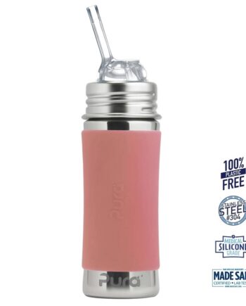 Pura  Kiki Straw Baby Sutteflaske    Mdr  Rosa 325ml Fast Flow