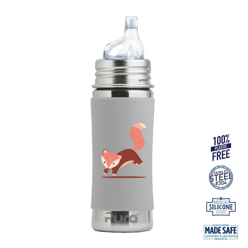 Pura Sipper Spouts Baby Sutteflaske Mdr Grey Fox 325ml Fast Flow