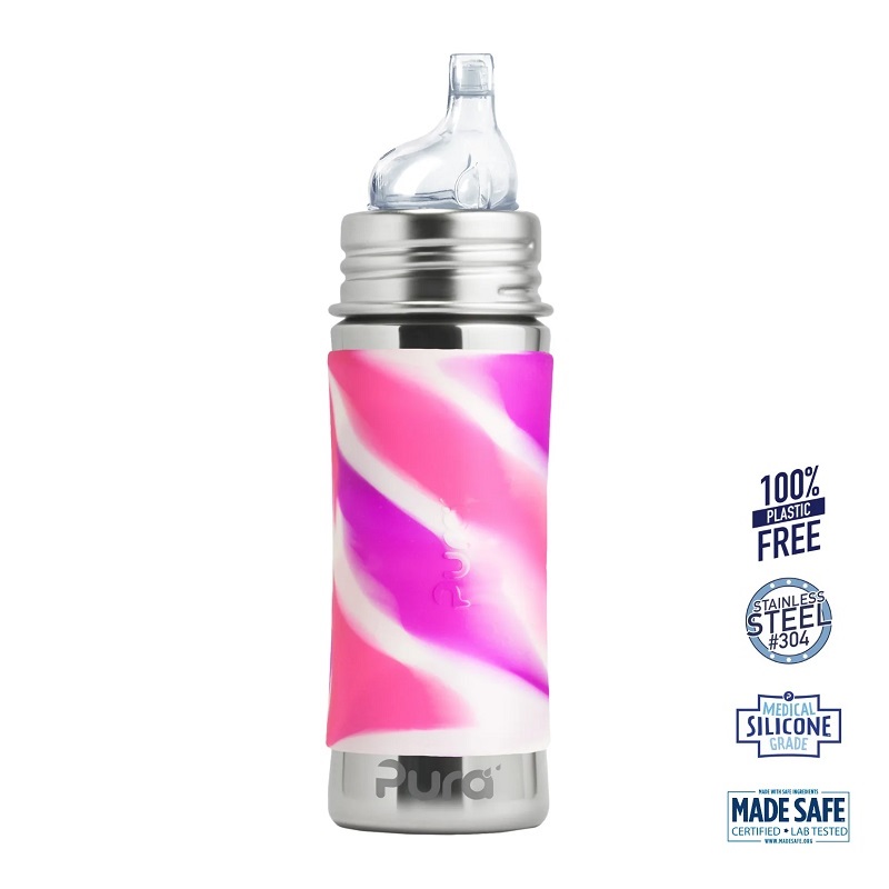 Pura Sipper Spouts Baby Sutteflaske Mdr Pink Rosa Hvid 325ml Fast Flow