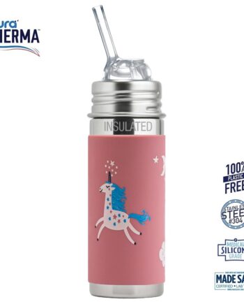 Pura  Therma Kiki Straw Baby Sutteflaske    Mdr  Enhjørning 260ml Fast Flow