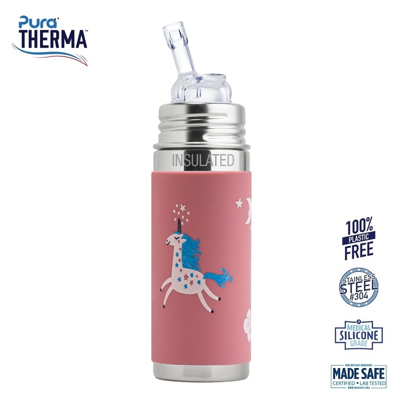 Pura Therma Kiki Straw Baby Sutteflaske Mdr Enhjørning 260ml Fast Flow