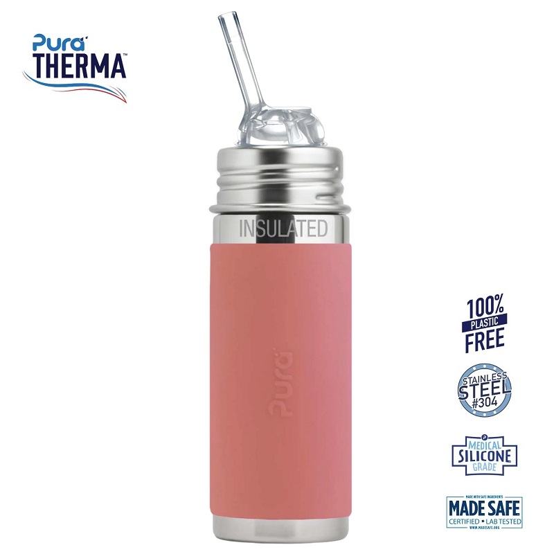 Pura Therma Kiki Straw Baby Sutteflaske Mdr Rosa 260ml Fast Flow
