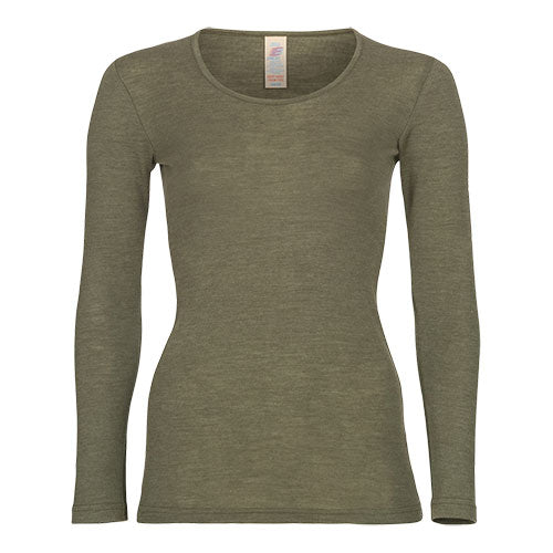 Engel Natur Langærmet Bluse  Uld Silke  Olive  Str  46 48