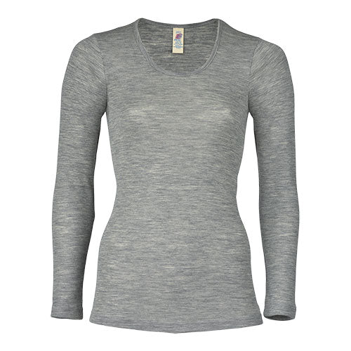 Engel Natur Langærmet Bluse Uld Silke Light Grey Str 38 40