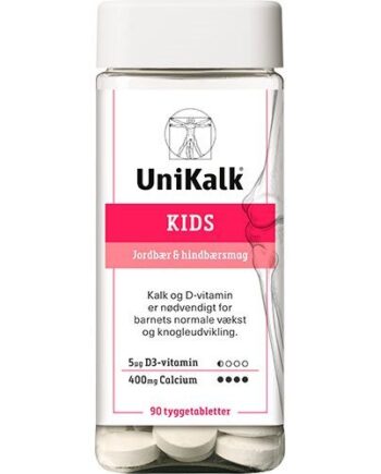 Unikalk Kids Jordbær Hindbær Tyggetablet 90 Tabletter