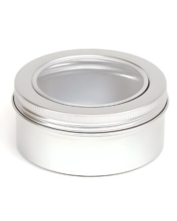 Aluminium Bøtte Til Kosmetik 150 Ml Med Vindue   Låg  Indvendig Lak  Diameter 86 Mm  Højde 38 Mm Hedenhus