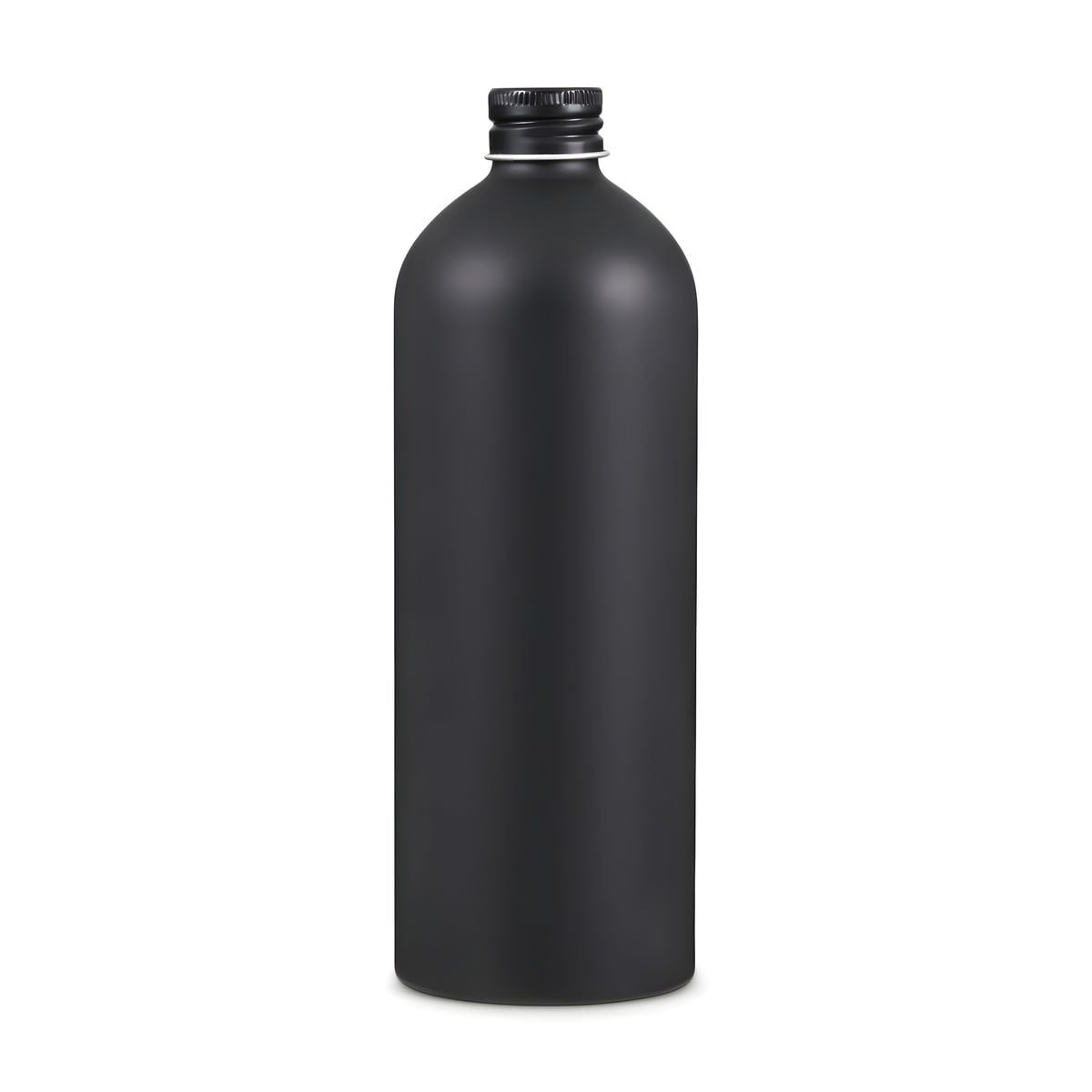 Aluminium Flaske 500 Ml Mat Sort Med Låg  Lakeret Hedenhus Tætsluttende Skumgummipude  24 410 Gevind