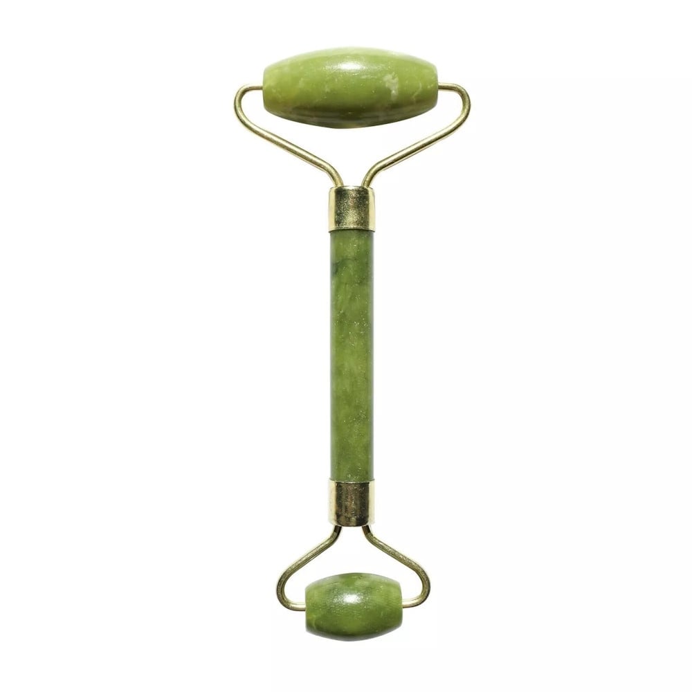 Ansigtsrulle Af Grøn Jade Dobbelt Rulle  Naturlig Sten  16     Cm Hedenhus Jade Roller Opbevaringspose