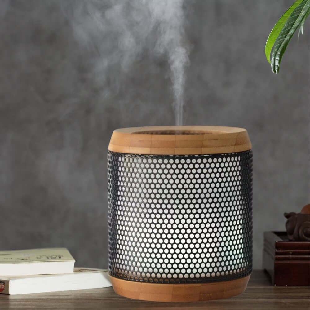 Aroma Diffuser Til æteriske Olier 100 Ml Bambus Og Sort Metal Forstøver Hedenhus Elipsia Omgivende Lys  Kold Diffusion  50 Mâ