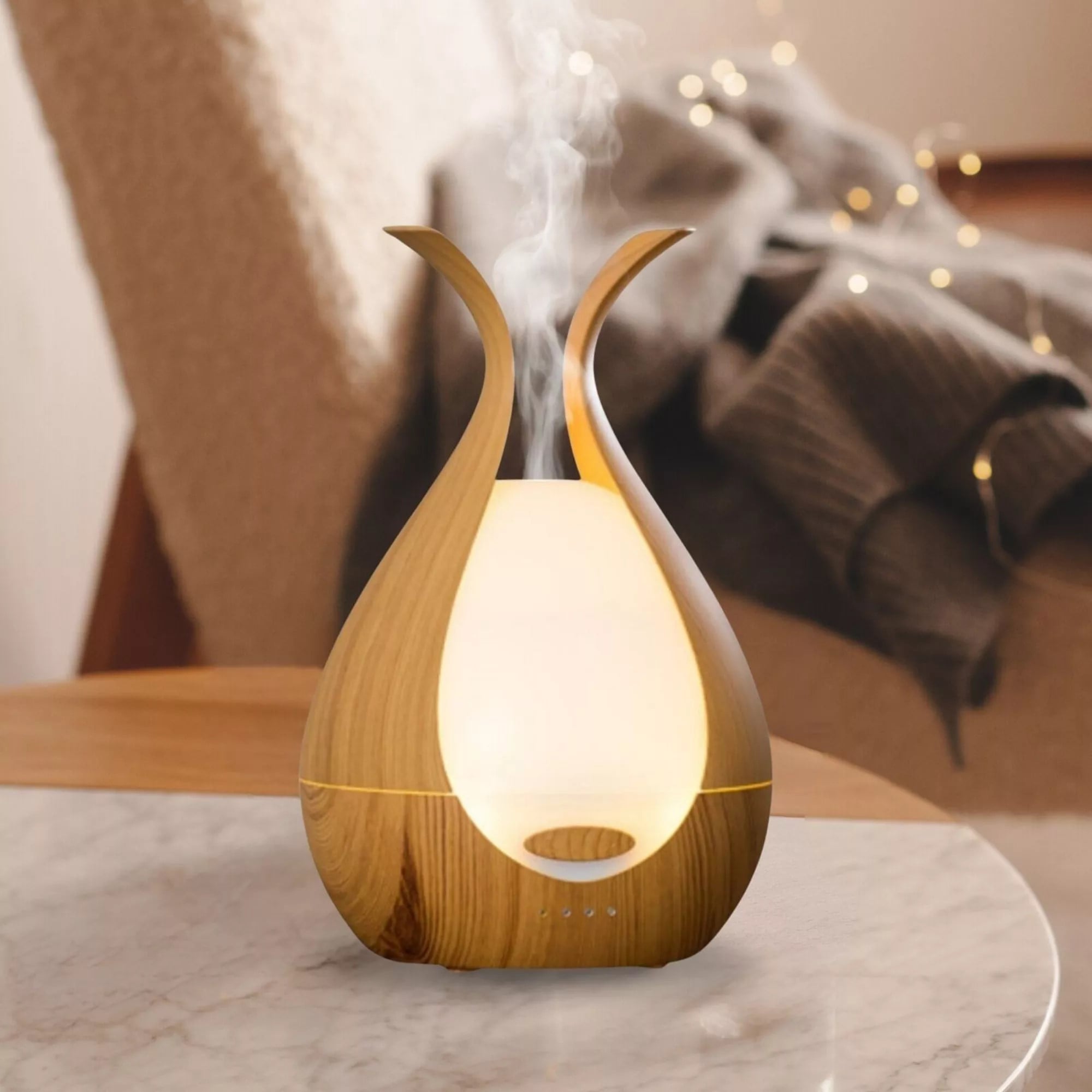 Aroma Forstøver Diffuser Med Led-lys  200 Ml  Trælignende Design  Automatisk Sluk Hedenhus Medusa Ultralyds Teknologi  Timer