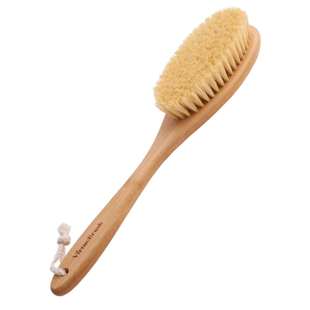 Badebørste Med Langt Håndtag  Bambus  Naturlige Agave Fibre  39 Cm  Oval 15x8 Cm Hedenhus Eksfolierer Og øger Glød