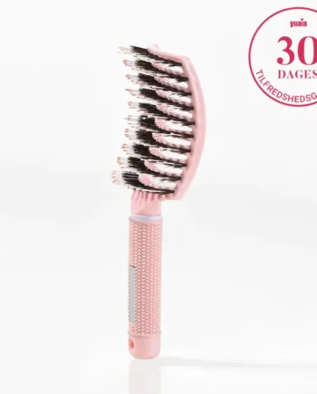 Curved Paddle Brush Hårbørste Med Vildsvinehår Lyserød