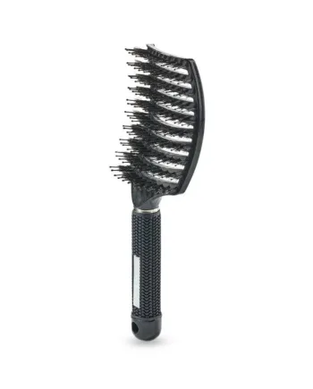 Curved Paddle Brush Hårbørste Med Vildsvinehår Sort
