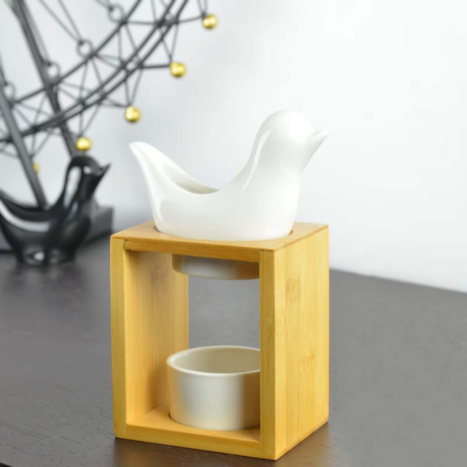 Diffuser Til Fyrfadslys Hvid Bambus  Keramik  50 Ml Hedenhus Fuglen Til æteriske Olier  Traditionel Brug  Elegant Design