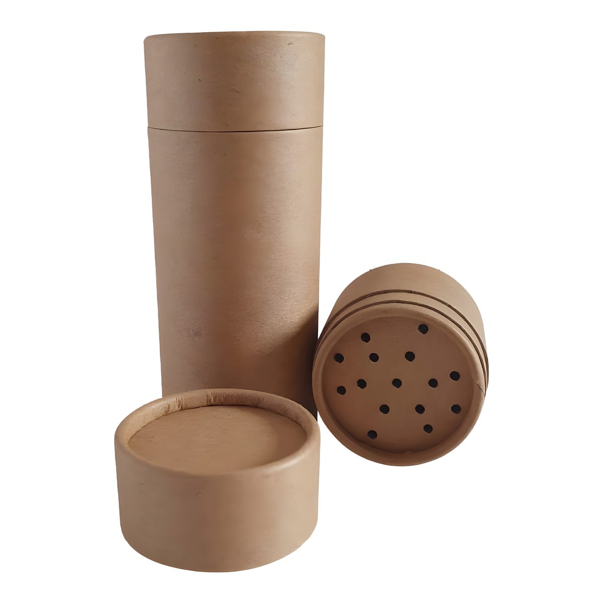 Doseringsbøtte   Karton 160 Ml Brun Natur ø51 Mm  Højde 121 Mm   -delt Med Huller Hedenhus Velegnet Til Tørshampoo