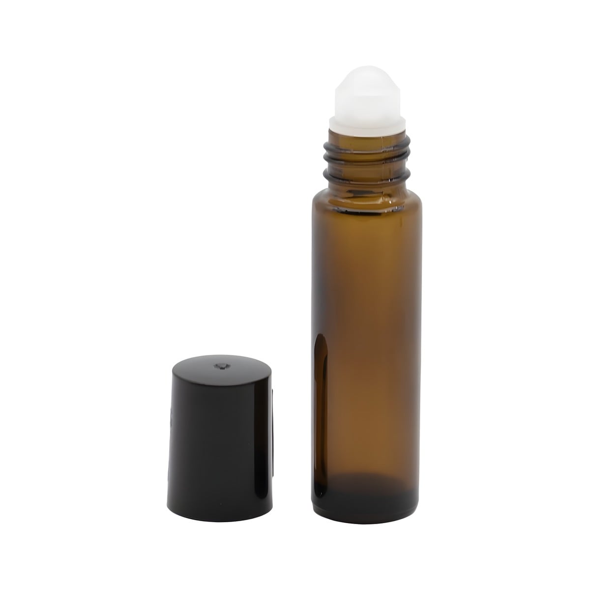 Flaske Med Låg 10 Ml Brun Glasflaske  Plast Rullehoved  Sort Plastiklåg Hedenhus Til Påføring  85 Mm Høj  20 Mm Dia