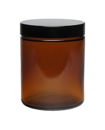 Glas Bøtte 180 Ml Brun Med Sort Låg  Tætsluttende Kartonpude Hedenhus Ideel Til Cremer  Lotion  81 Mm Høj  ø66 Mm