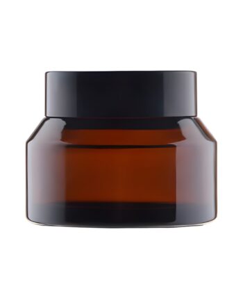 Glas Cremebøtte 50 Ml Brun Med Sort Plastlåg  Skumpude  Tætlukket Hedenhus Til Cremer  Salver  Kosmetik  49   60 Mm
