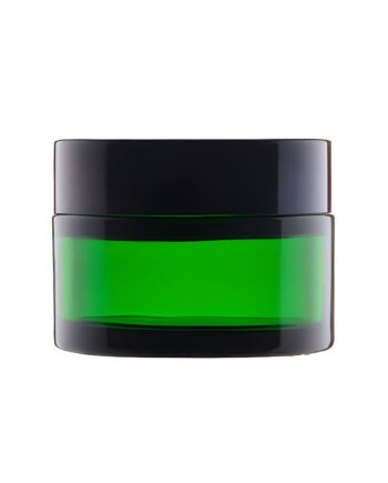 Glas Cremebøtte 30 Ml Grøn Med Sort Låg  Plastlåg Med Skumpude  Til Kosmetik Hedenhus Tæt Lukning  82