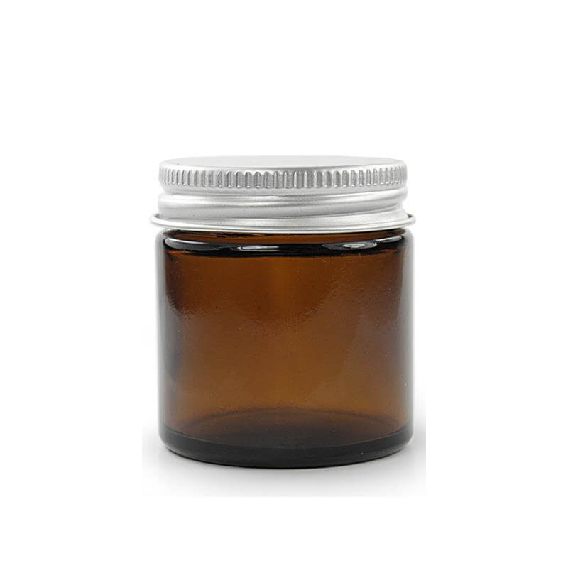 Glas Krukke 60 Ml Brun   Aluminiumslåg Cremebøtte  54 Mm Højde  51 Mm Diameter Hedenhus Tæt Lukning  Skumpude