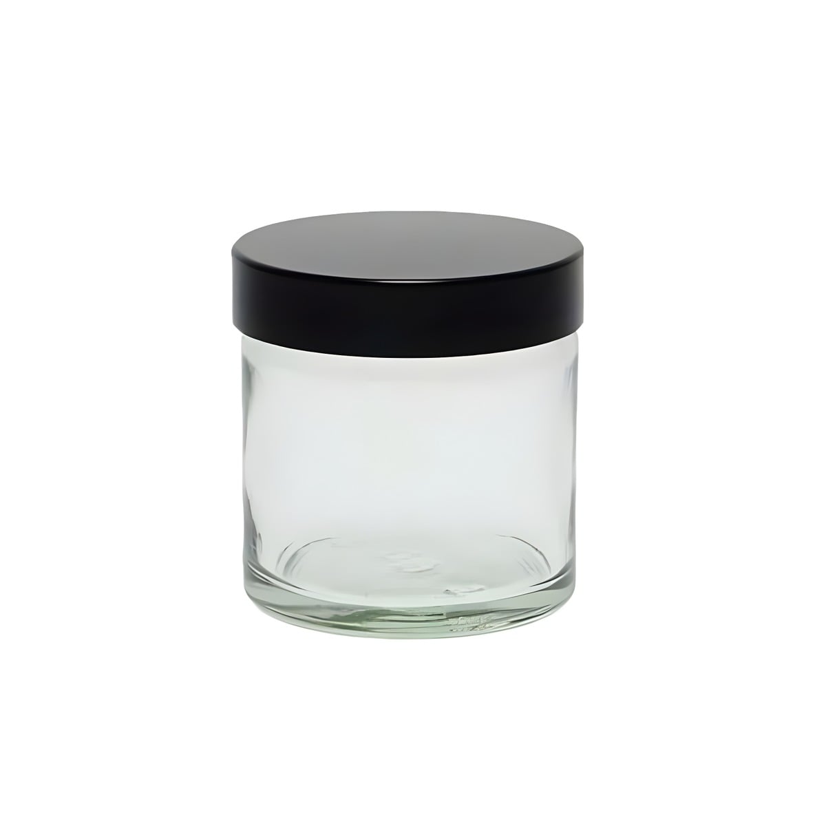 Glasbøtte 60 Ml Klar Med Sort Skruelåg Og Tætningspude Højde 55 Mm  Diameter 51 Mm Hedenhus Tæt Lukning Mod Lækage