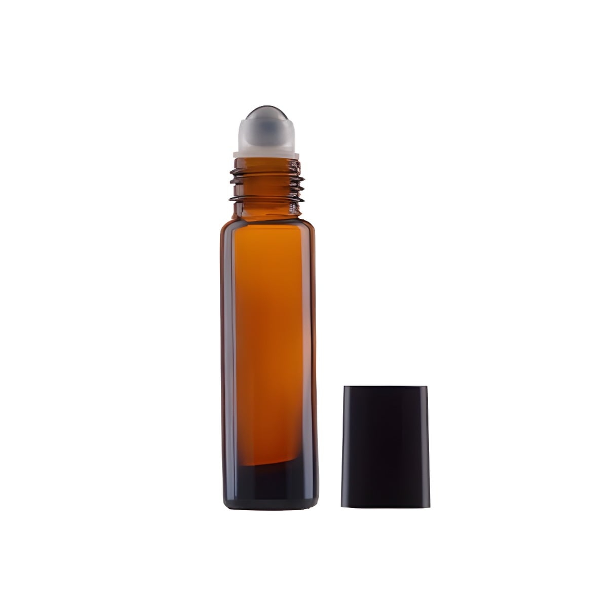 Glasflaske Med Rullehoved 10 Ml Brun  Låg   Sort Plast  85 Mm Høj  20 Mm Diameter Hedenhus