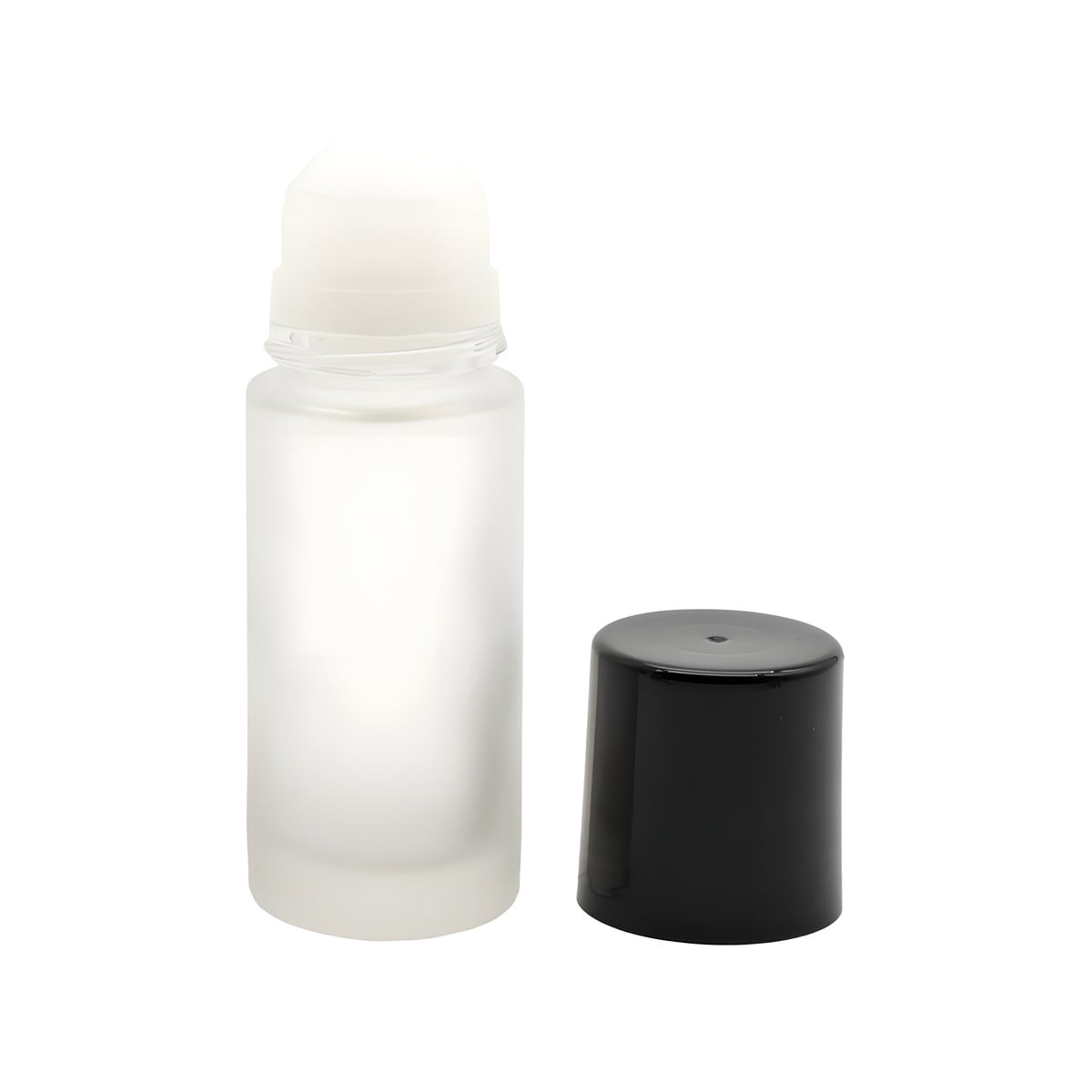 Glasflaske Med Rullehoved 50 Ml Matteret Glas  Sort Plastlåg Hedenhus Højde 11   Cm  Diameter     Cm