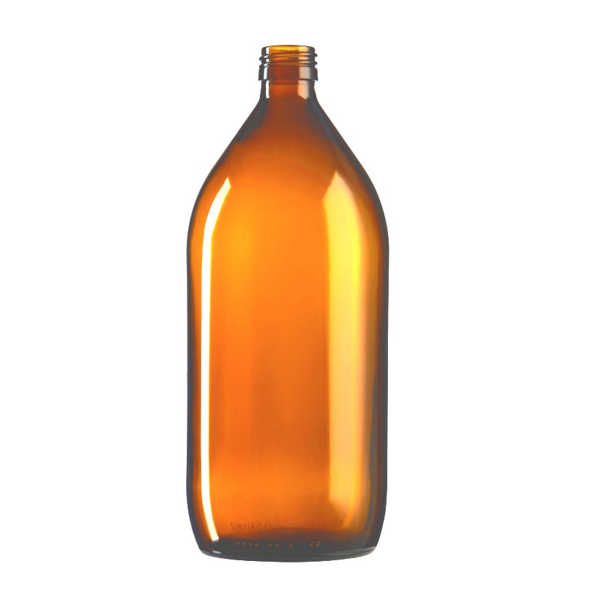 Glasflaske 1000 Ml Brun 28 410 Uv-beskyttelse  98 Mm Diameter  217 Mm Højde  Uden Låg Hedenhus
