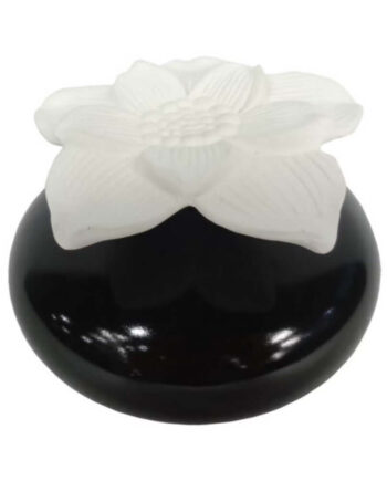 Keramisk Diffuser Sort Og Hvid Med Gipsblomst Og Vægestilk Hedenhus  Blomsten  To-delt Design  Subtil Aromaafgivelse