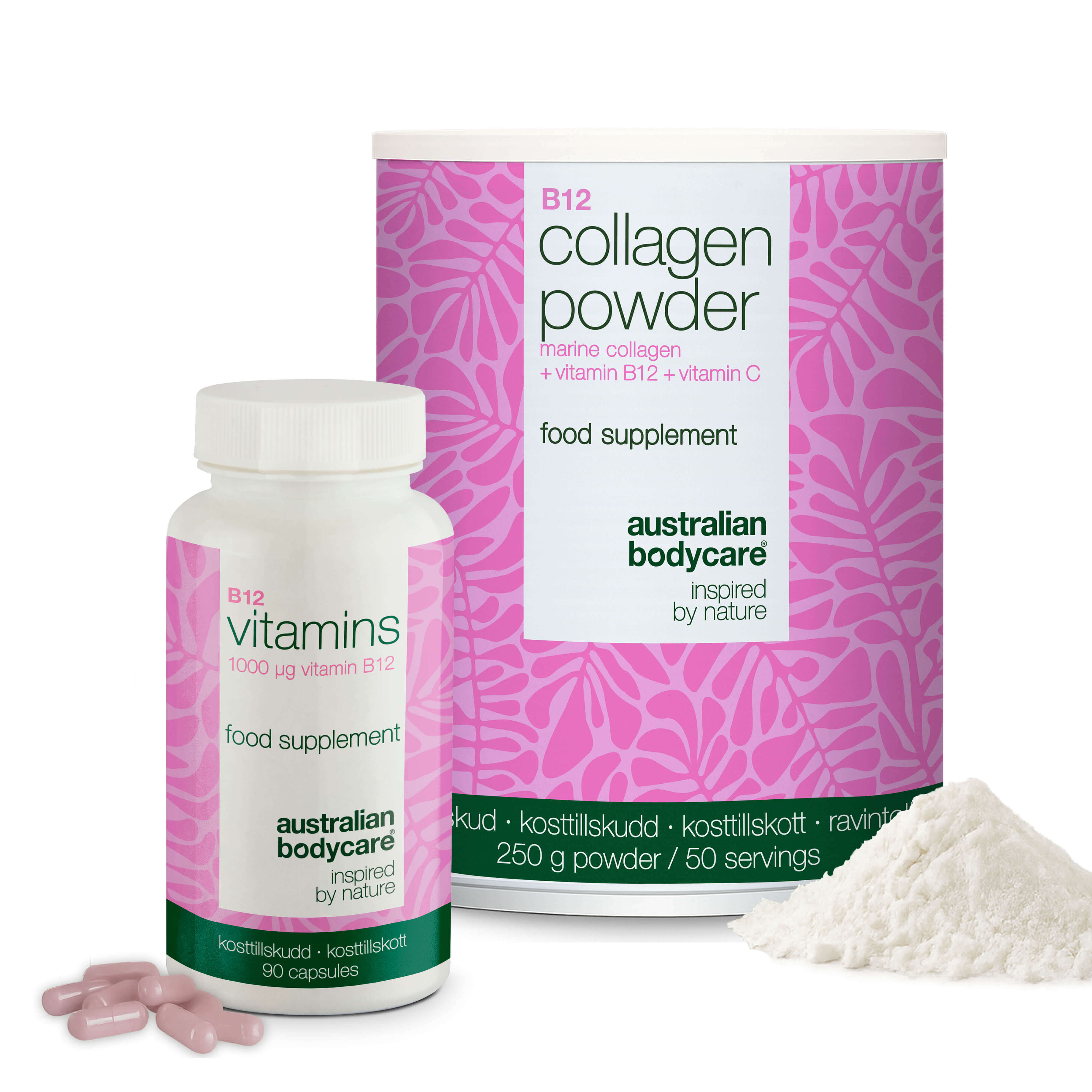 Kollagen Vitamin B12 Bundle 250 Kollagenpulver 90 B12 Kapsler Daglig Rutine Med Marint Kollagen -vitamin Til Normal Kollagendannelse Huden Og Højdosis Vitamin B12 1000 âµg