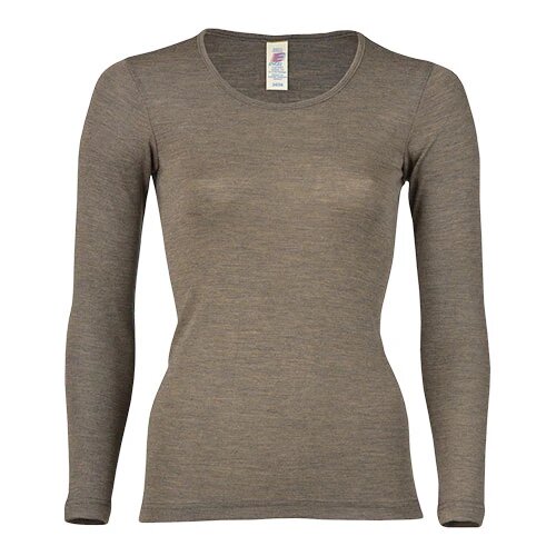 Langærmet Bluse  Uld Silke  Walnut  Str  42 44