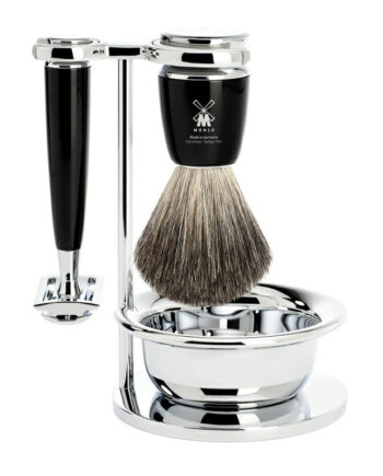 Mühle Shaving Barbersæt Med De-skraber  Barberkost  Holder Og Skål  Rytmo  Sort Kunstharpiks