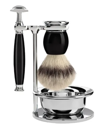 Mühle Shaving Barbersæt Med De-skraber  Barberkost  Holder Og Skål  Sophist  Sort Kunstharpiks