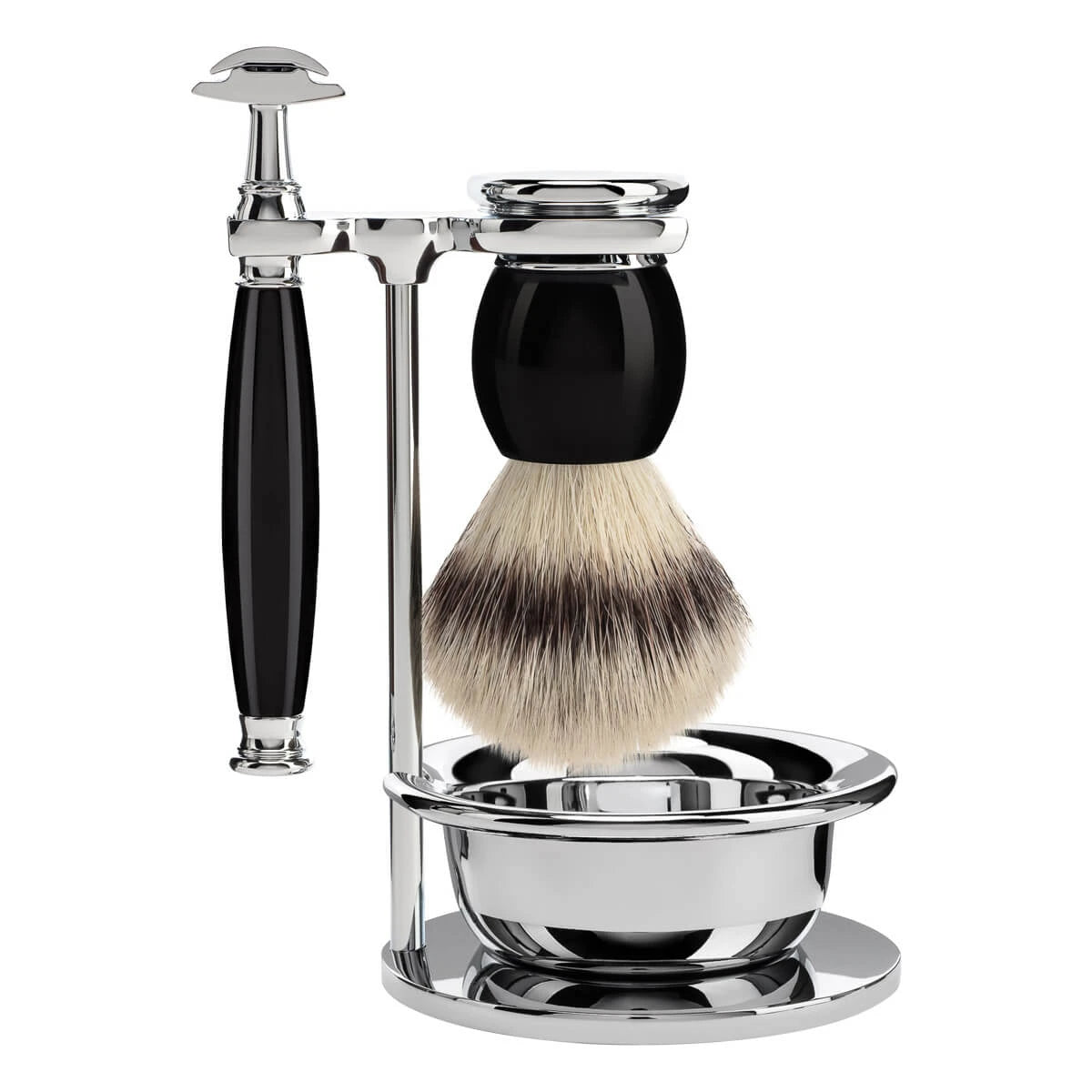 Mühle Shaving Barbersæt Med De-skraber Barberkost Holder Og Skål Sophist Sort Kunstharpiks