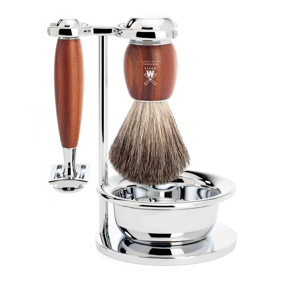 Mühle Shaving Barbersæt Med De-skraber Barberkost Holder Og Skål Vivo Blommetræ