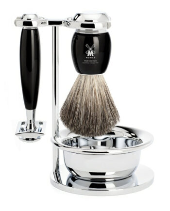 Mühle Shaving Barbersæt Med De-skraber  Barberkost  Holder Og Skål  Vivo  Sort Kunstharpiks