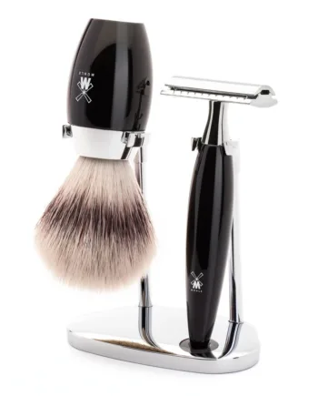 Mühle Shaving Barbersæt Med De-skraber  Barberkost Og Holder  Kosmo  Sort Kunstharpiks
