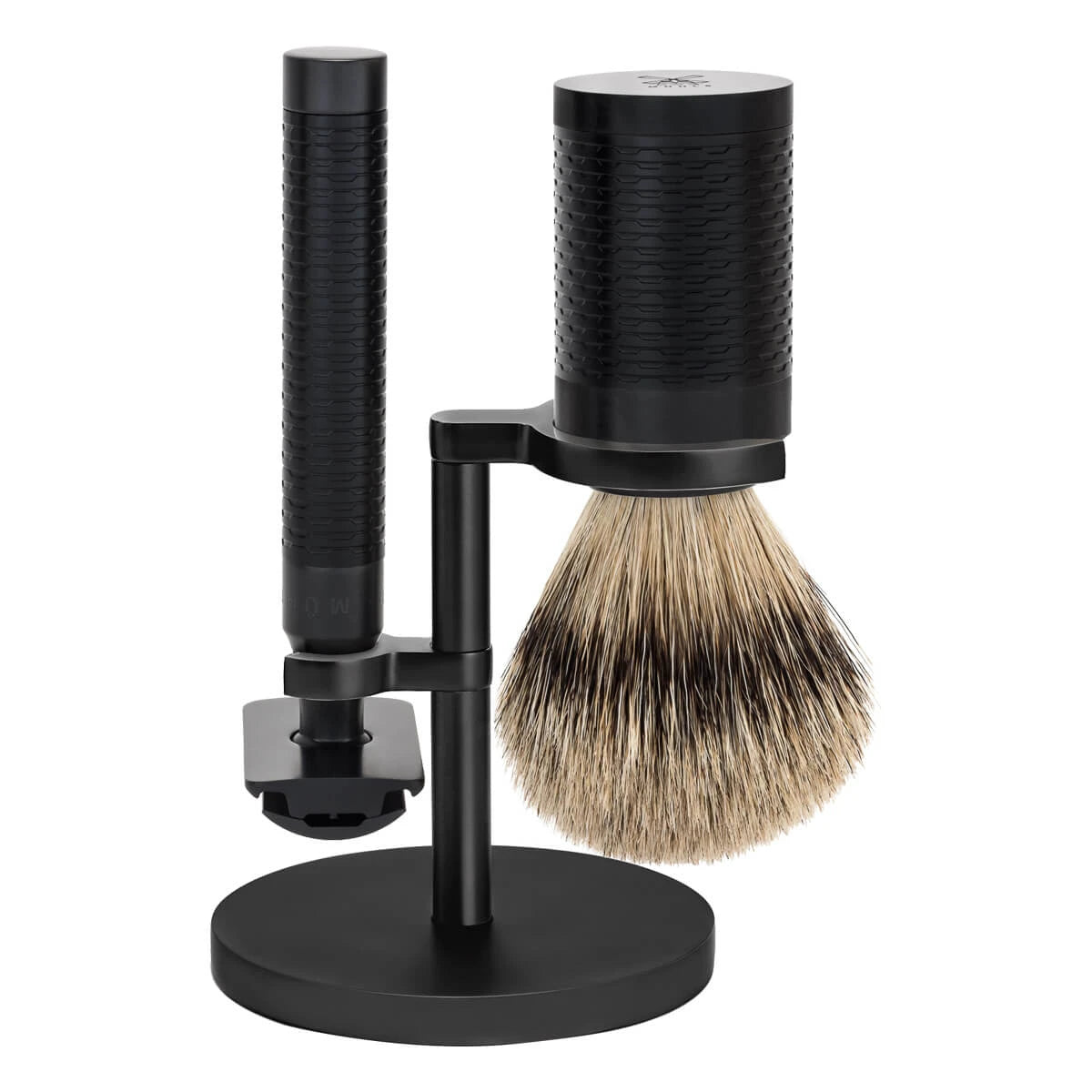 Mühle Shaving Barbersæt Med De-skraber  Barberkost Og Holder  Rocca  Sort Rustfrit Stål