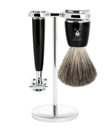 Mühle Shaving Barbersæt Med De-skraber  Barberkost Og Holder  Rytmo  Sort Kunstharpiks