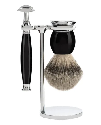 Mühle Shaving Barbersæt Med De-skraber  Barberkost Og Holder  Sophist  Sort Kunstharpiks