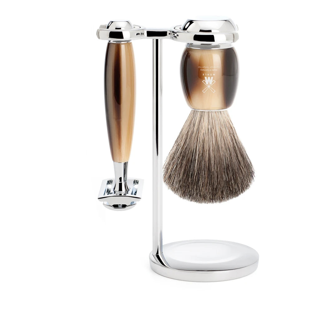 Mühle Shaving Barbersæt Med De-skraber  Barberkost Og Holder  Vivo  Brunt Horn