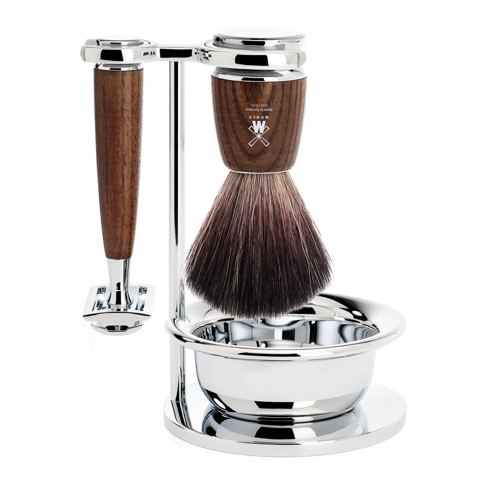 Mühle Shaving Barbersæt Med De-skraber  Fibre Barberkost  Holder Og Skål  Rytmo  Ask