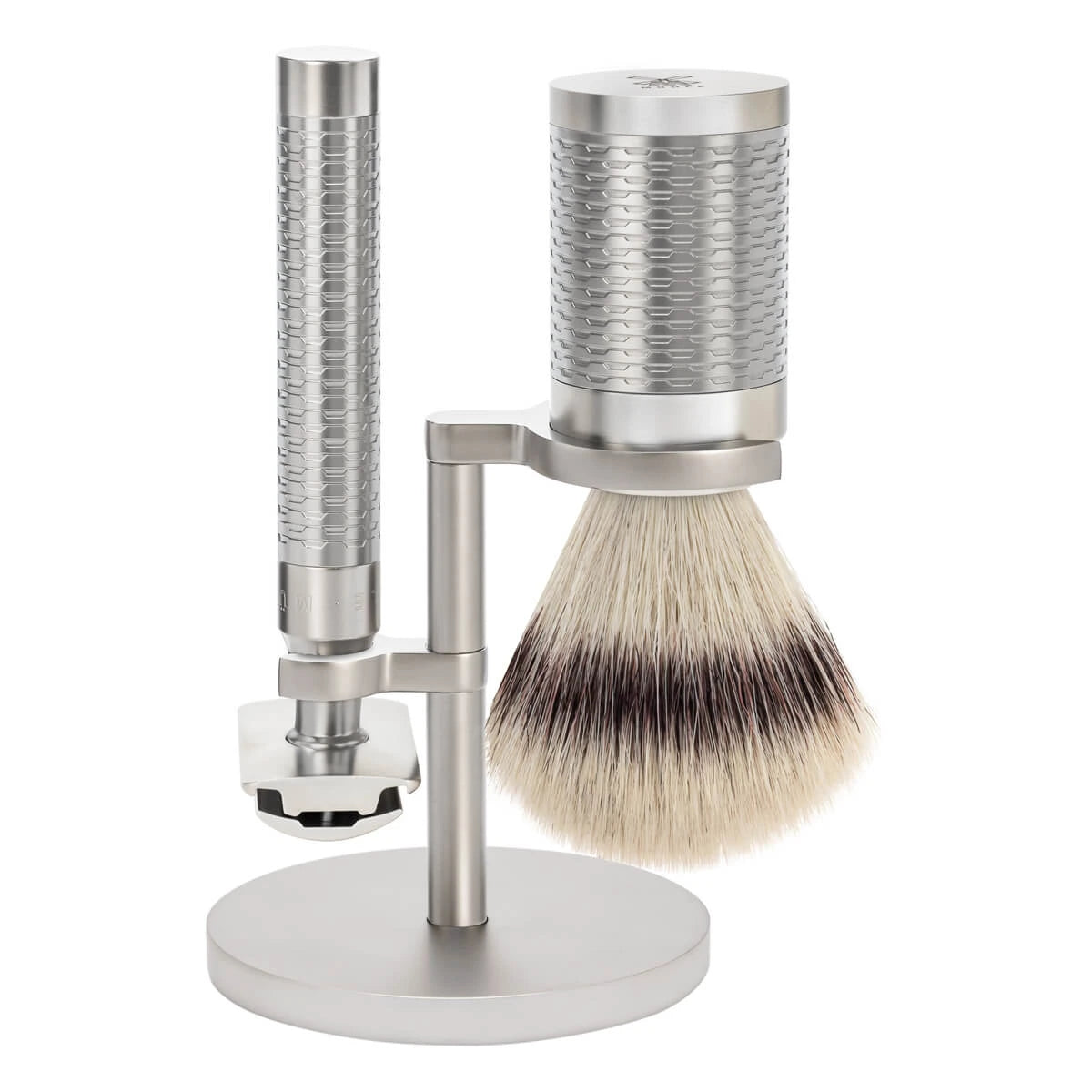 Mühle Shaving Barbersæt Med De-skraber  Fibre Barberkost Og Holder  Rocca  Rustfrit Stål Mat Finish