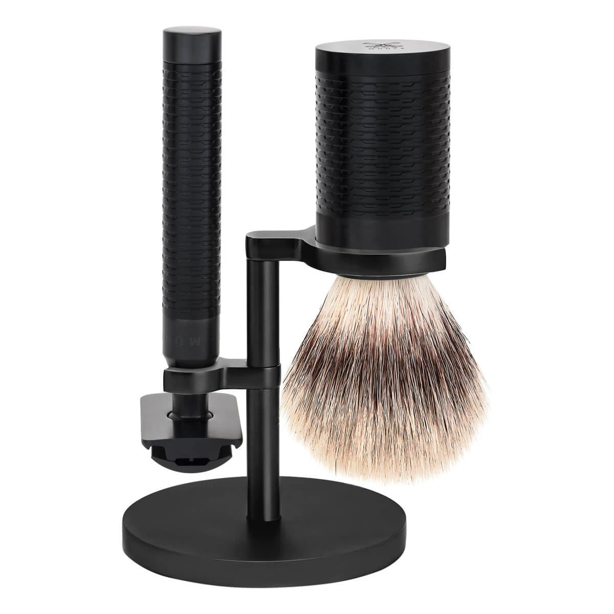 Mühle Shaving Barbersæt Med De-skraber  Fibre Barberkost Og Holder  Rocca  Sort Rustfrit Stål