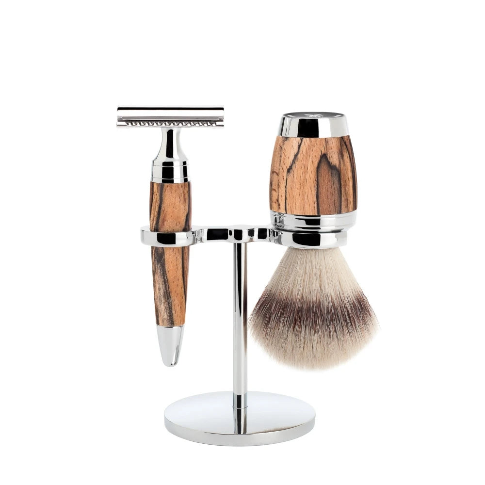 Mühle Shaving Barbersæt Med De-skraber  Fibre Barberkost Og Holder  Stylo  Spalted Beech